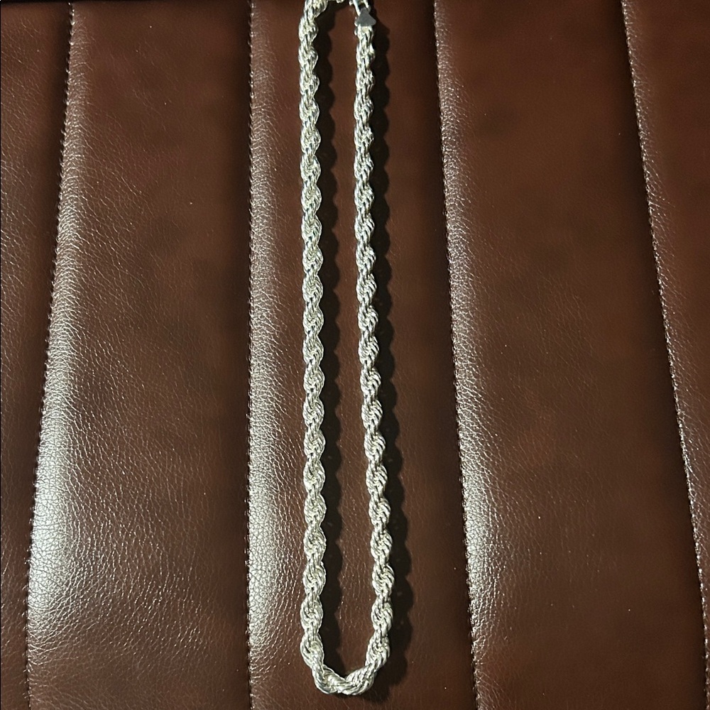 24” 925 Sterling Over Stainless Steel Silver Rope Chain Necklace-5mm width
